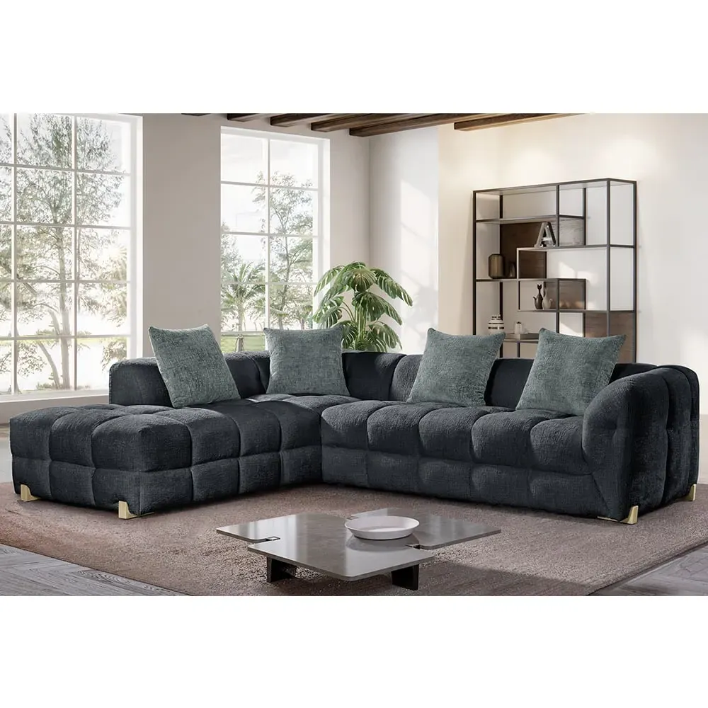 Genova Right Hand L-Shaped Corner Sofa - Charcoal, Fabric