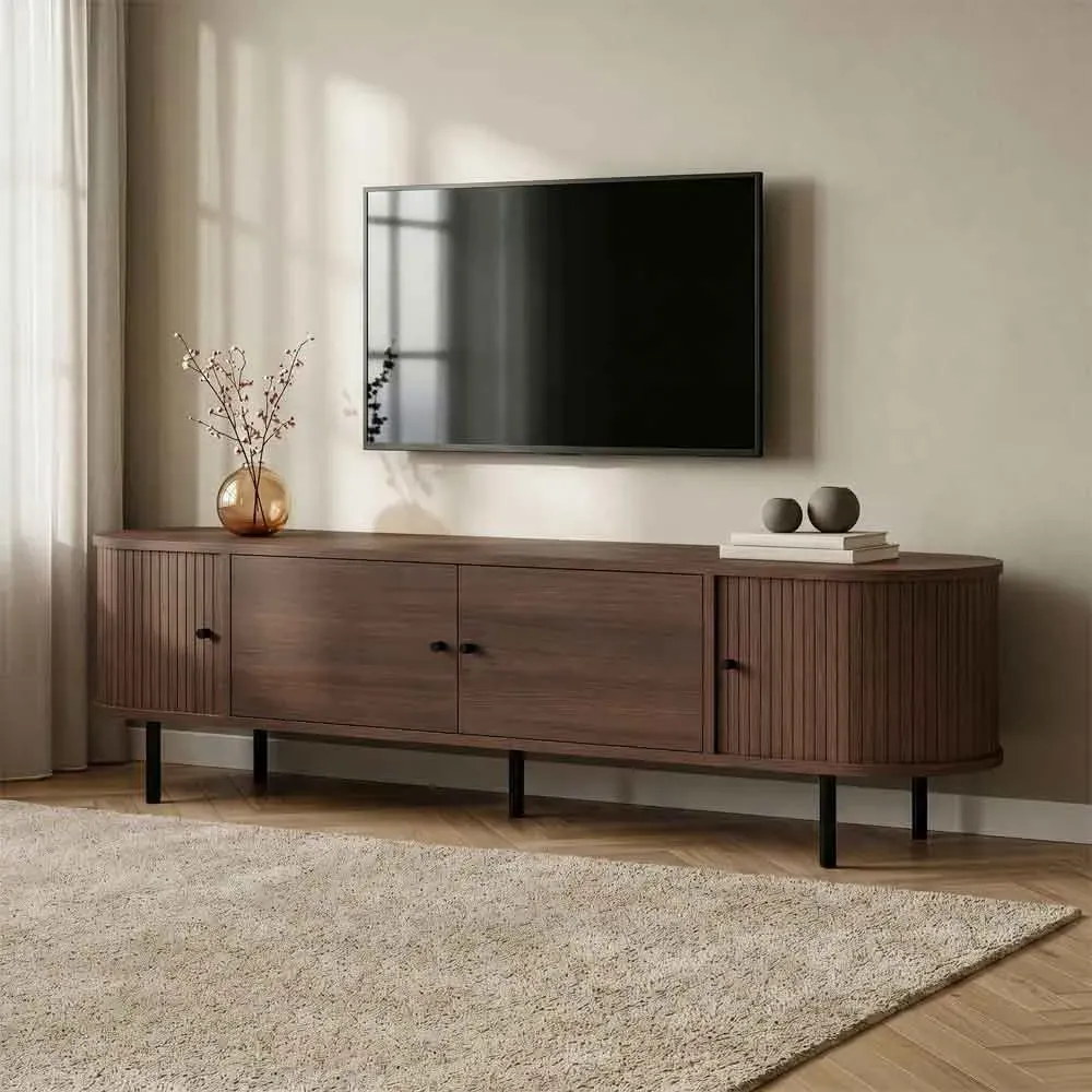 Gentle TV Stand with 4 Doors - Walnut, Melamine Particle Board product