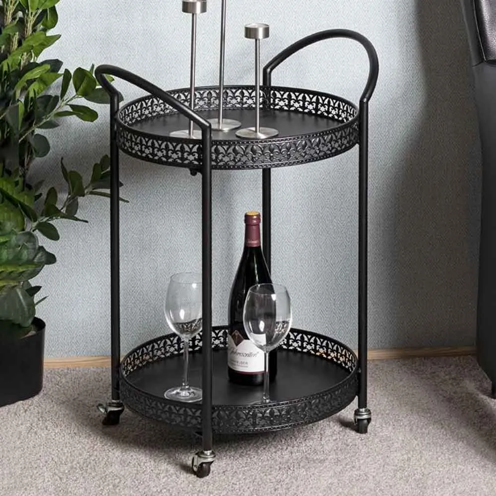 Georgetown Round 2-Tier Bar Trolley - Black, Metal product