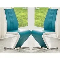 Gia Dining Chairs in Pair - Teal, Faux Leather