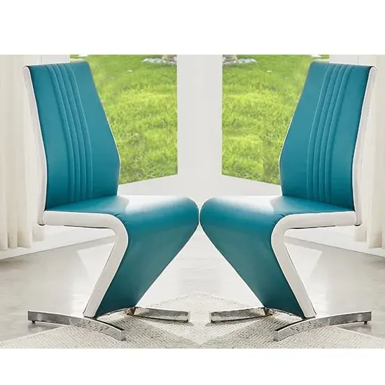 Gia Dining Chairs in Pair - Teal, Faux Leather