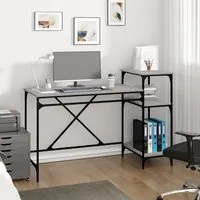 Gia Large Computer Desk with Shelves - Grey Sonoma Oak, Wood