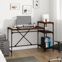 Gia Large Computer Desk with Shelves - Smoked Oak, Wood