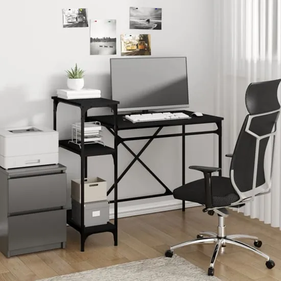 Gia Small Computer Desk with Shelves - Black, Wood image
