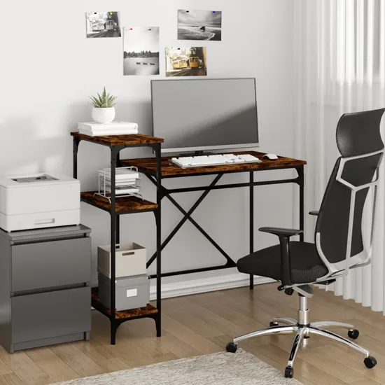 Gia Small Computer Desk with Shelves - Smoked Oak product