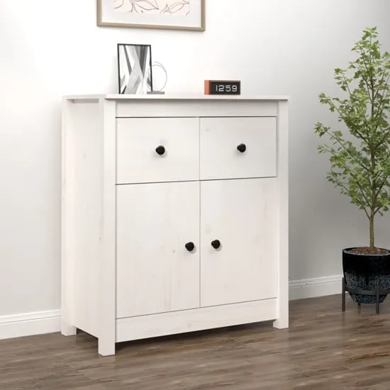 Giles Sideboard with 2 Doors 2 Drawers - White, Pine Wood