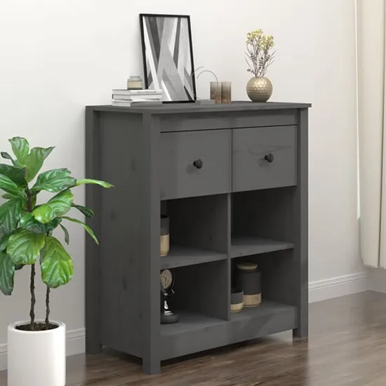 Giles Sideboard with 2 Drawers - Grey, Pine Wood