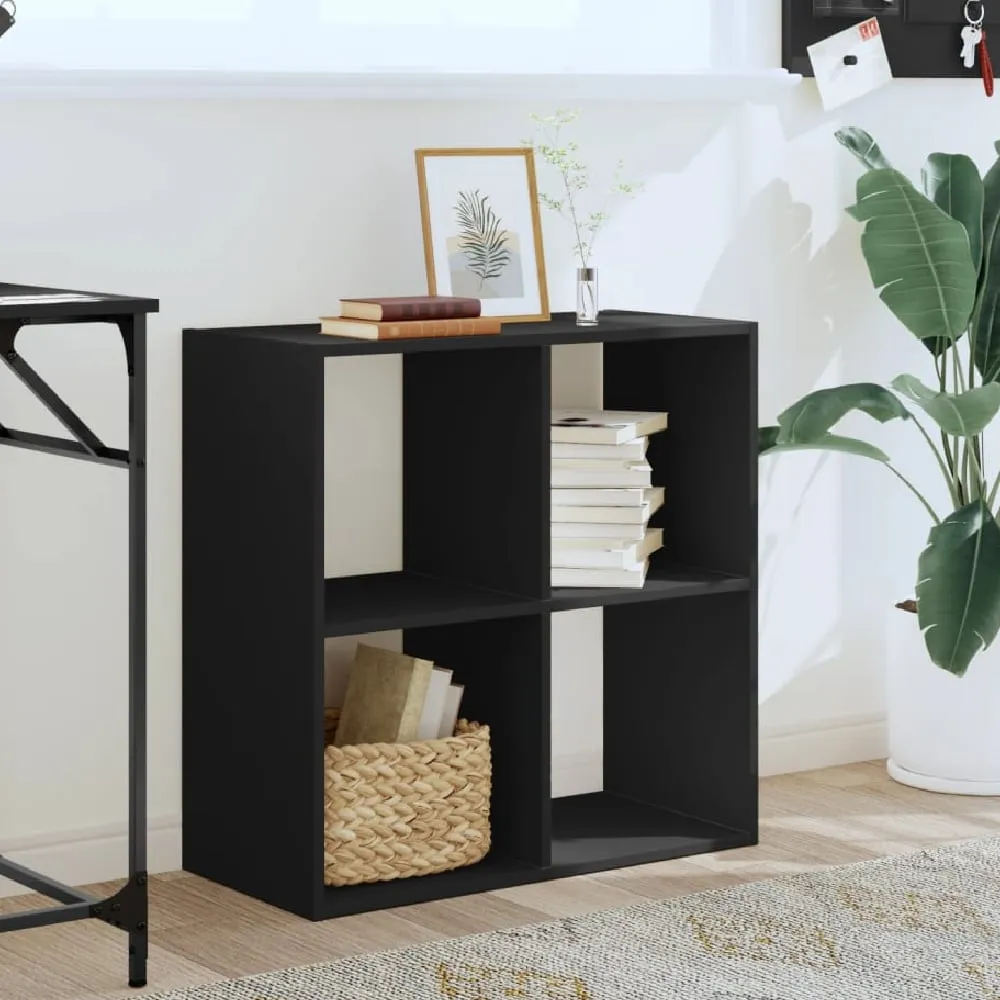 Gilford 4-Compartment Bookcase - Black, Engineered Wood