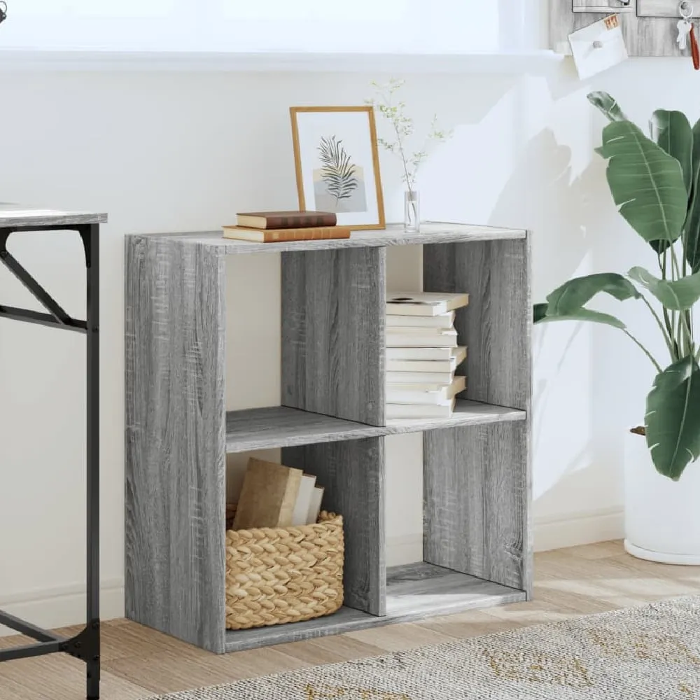 Gilford 4-Compartment Bookcase - Grey, Engineered Wood