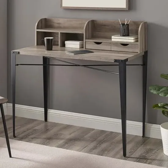 Gilford Laptop Desk with Hutch - Grey Wash, MDF