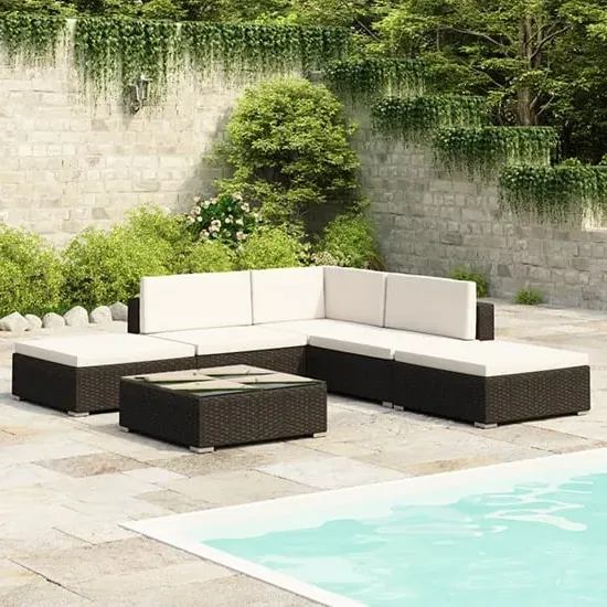 Gili 6 Piece Garden Lounge Set with Cushions - Black, Rattan image