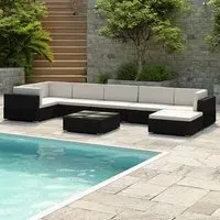 Gili 8 Piece Garden Lounge Set with Cushions - Black, Rattan