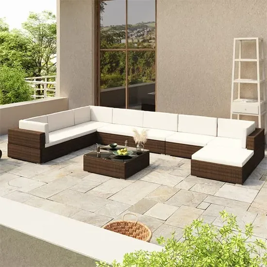 Gili 8 Piece Garden Lounge Set with Cushions - Brown, Rattan