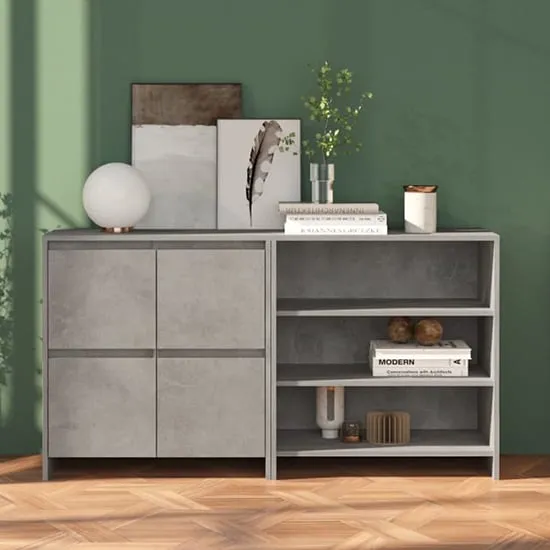 Gilon Sideboard with 4 Doors 2 Shelves - Concrete Effect