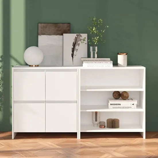 Gilon Sideboard with 4 Doors 2 Shelves - White, Engineered Wood