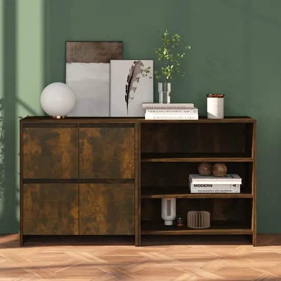 Gilon Sideboard with 4 Doors - Smoked Oak, Engineered Wood product