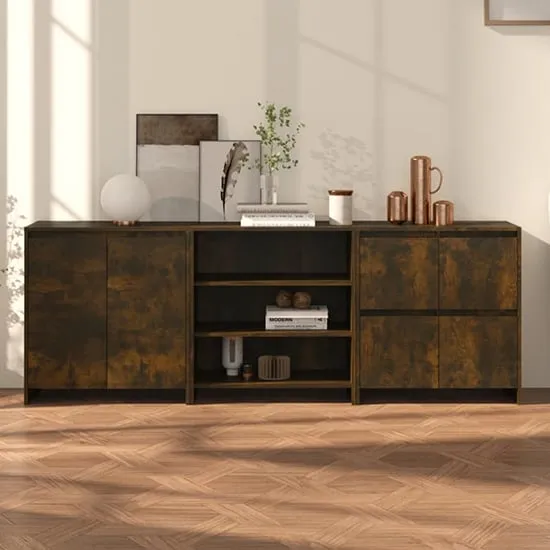 Gilon Sideboard with 6 Doors 2 Shelves - Smoked Oak, Engineered Wood