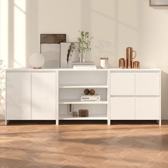Gilon Sideboard with 6 Doors 2 Shelves - White, Engineered Wood