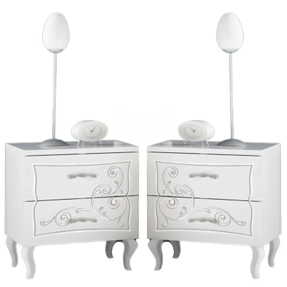 Gilroy Bedside Cabinets Pair - Serigraphy White