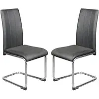 Gilroy Dining Chairs In Pair - Dark Grey, PU Leather