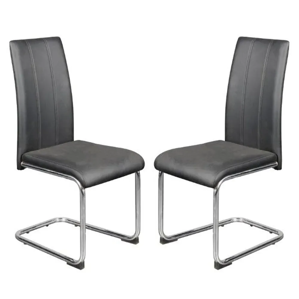 Gilroy Dining Chairs In Pair - Dark Grey, PU Leather