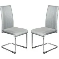 Gilroy Dining Chairs In Pair - Light Grey, PU Leather