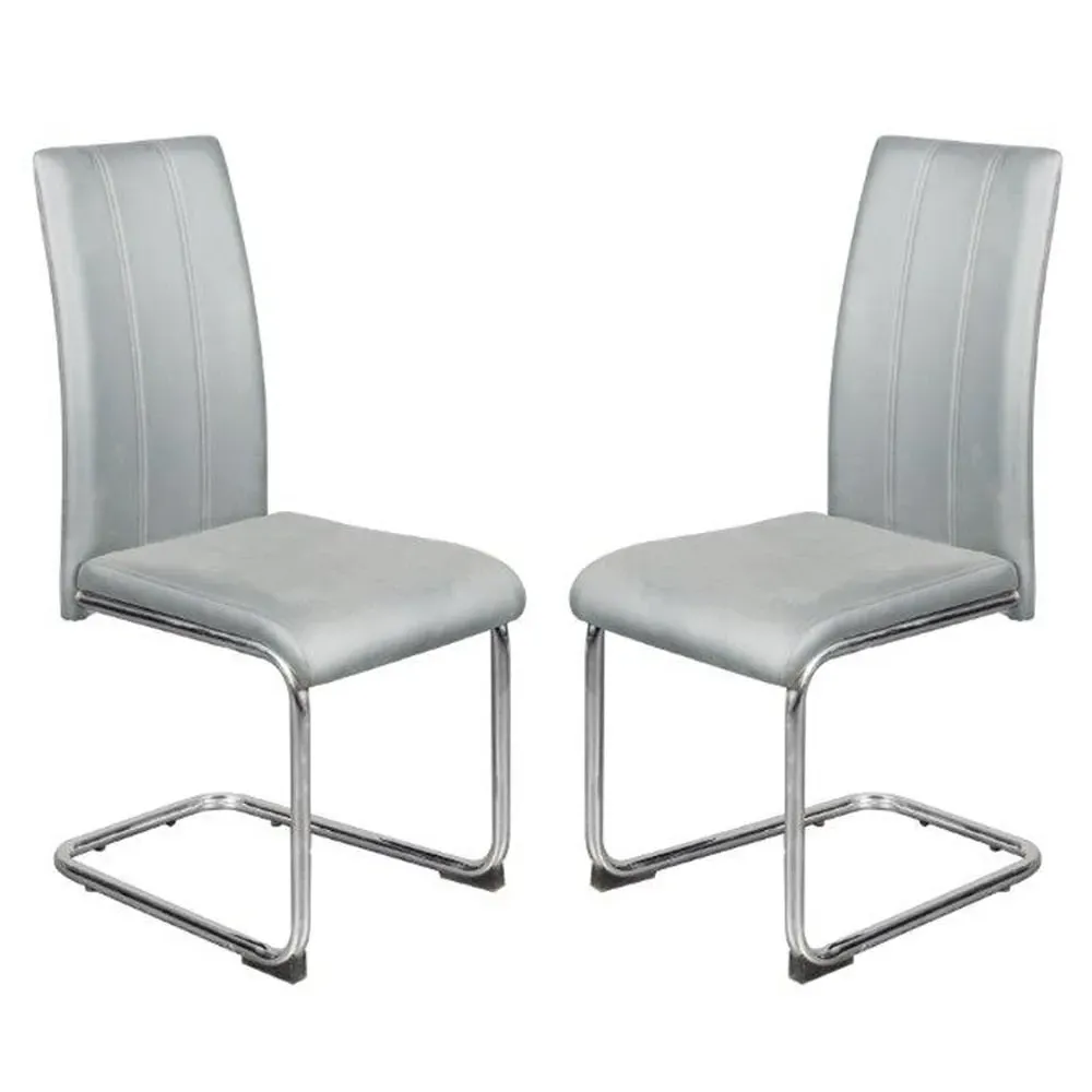 Gilroy Dining Chairs In Pair - Light Grey, PU Leather