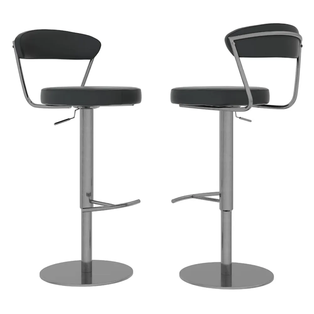 Gilroy Swivel Bar Chairs with Steel Base - Black, Faux Leather
