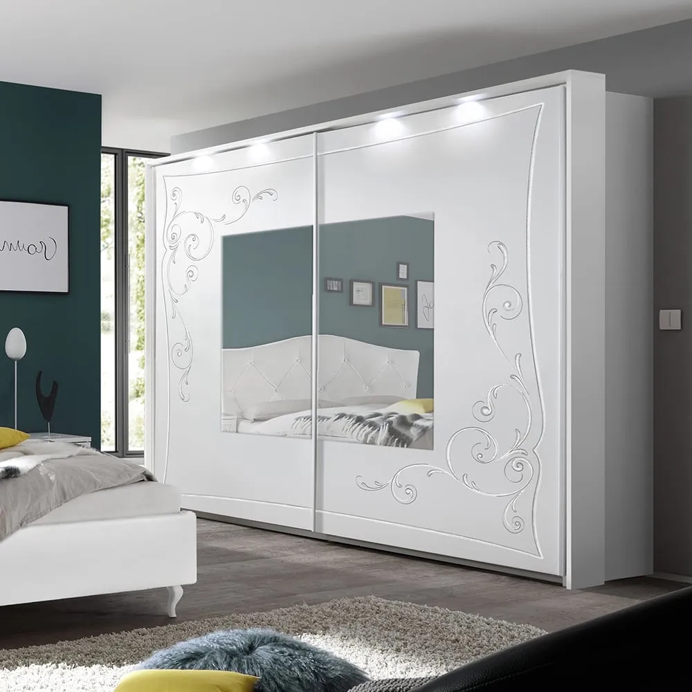 Gilroy Wardrobe with Mirror and LED - Serigraphy White