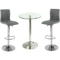 Gino Bar Table Set with 2 Ripple Stools - Grey