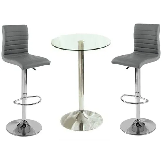 Gino Bar Table Set with 2 Ripple Stools - Grey