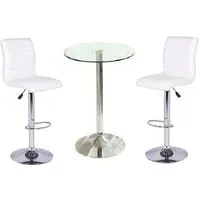Gino Bar Table Set with 2 Ripple Stools - White