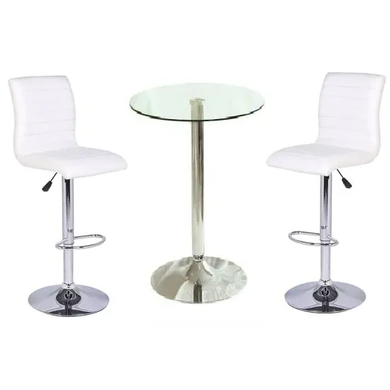 Gino Bar Table Set with 2 Ripple Stools - White
