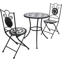Gino Round Bistro Set - Black and White, Ceramic Tile