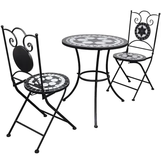 Gino Round Bistro Set - Black and White, Ceramic Tile