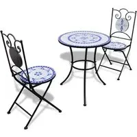 Gino Round Bistro Set - Blue and White, Ceramic Tile