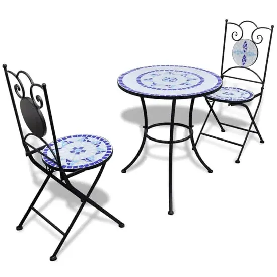 Gino Round Bistro Set - Blue and White, Ceramic Tile image
