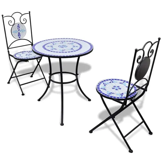 Gino Round Ceramic Tile Top Bistro Set - Blue & White, Iron product