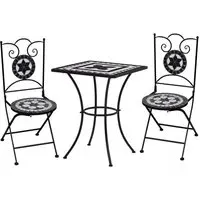 Gino Square Bistro Set - Black and White, Ceramic Tile