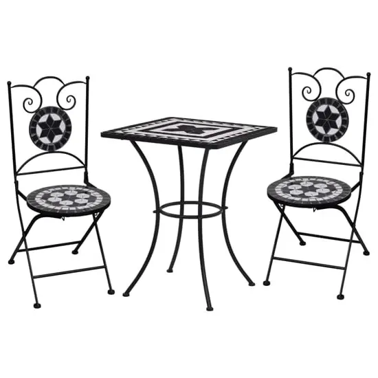 Gino Square Bistro Set - Black and White, Ceramic Tile