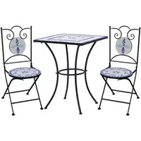 Gino Square Bistro Set - Blue and White, Ceramic Tile