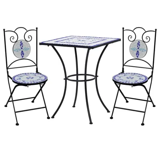 Gino Square Bistro Set - Blue and White, Ceramic Tile