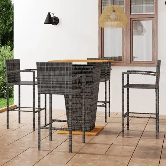 Gioia Outdoor Bar Table with 4 Stools - Grey, Acacia Wood