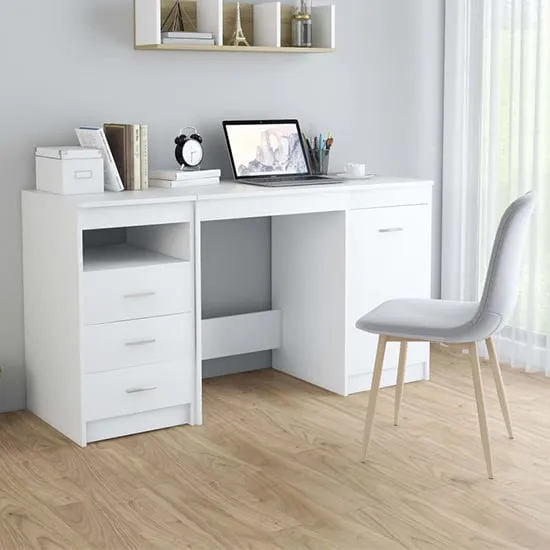 Giolla Computer Desk with Storage - White, Engineered Wood image