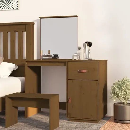 Giovanni Pine Wood Dressing Table with Mirror - Brown image