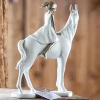 Girl On Horse Poly Sculpture - White, Silver