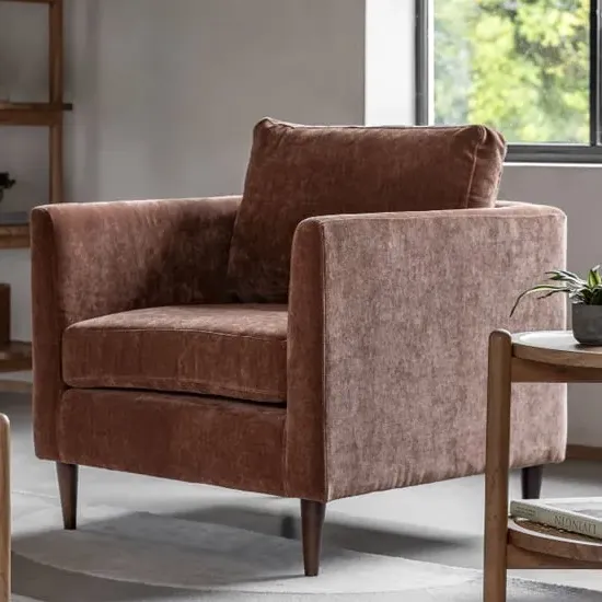 Girona Fabric Armchair with Wooden Legs - Rustic