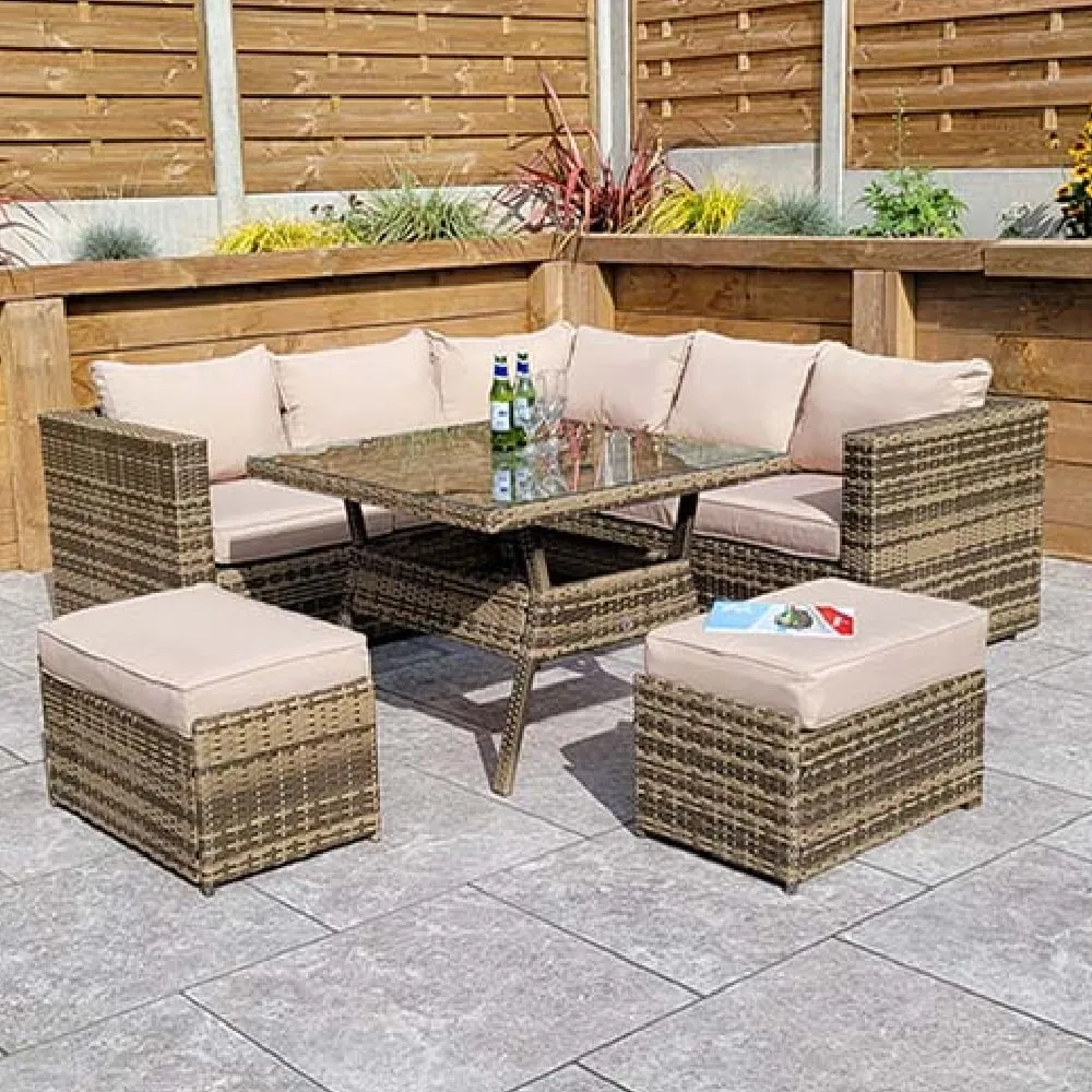 Gitel Corner Sofa Set with 2 Ottomans - Brown, Rattan