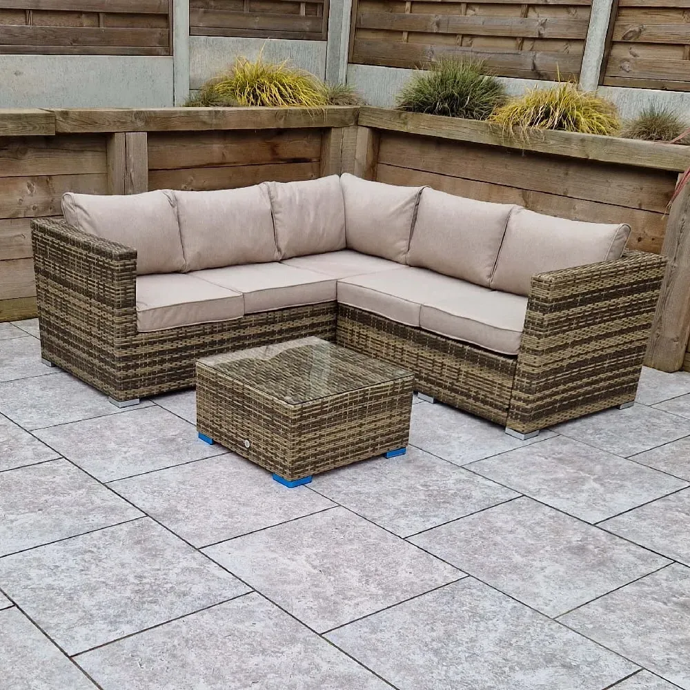 Gitel Corner Sofa Set with Coffee Table - Brown, Rattan