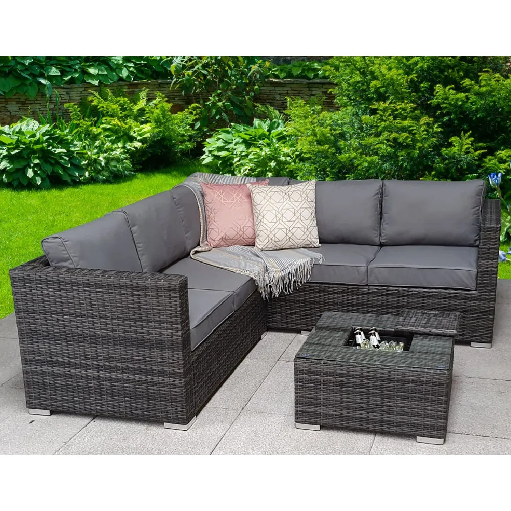 Gitel Corner Sofa Set with Ice Bucket - Grey, Rattan